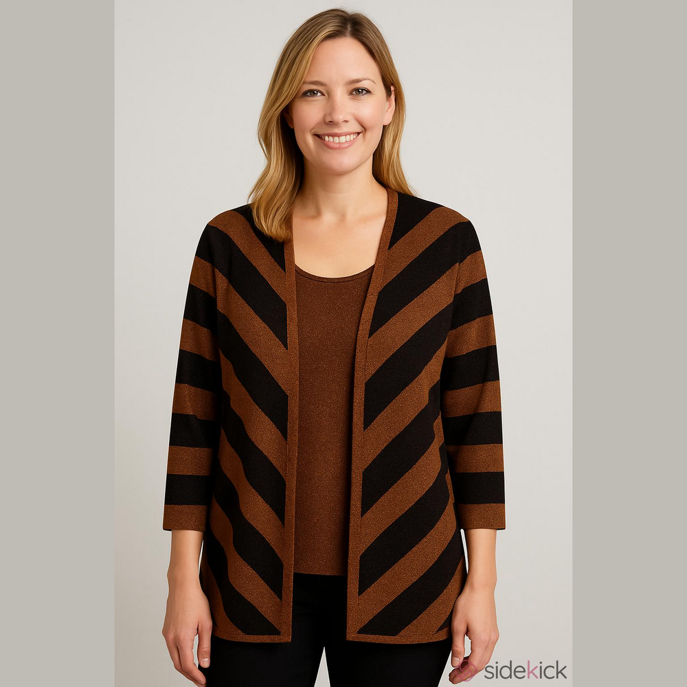 Alfred Dunner 2-Piece Cardigan and Shell Set, 2X, Copper Metallic/Black (NWT)